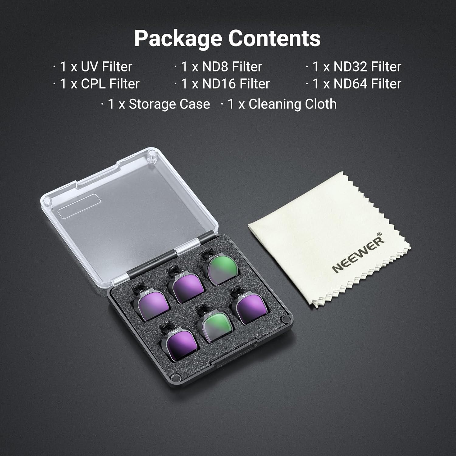 NEEWER UV + CPL + ND Filter Set Compatible with DJI NEO 2 Only, 6 Pack Snap On Drone Camera Lens Accessories Kit Neutral Density (ND8/16/32/64) Circular Polarizing Filter Polarizer, FL-N71