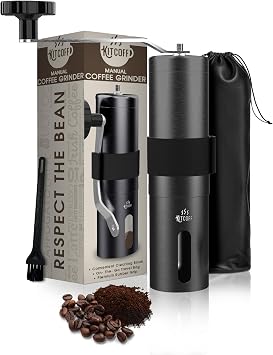 Manual Coffee Grinder Stainless Steel Conical Burr Coffee Bean Grinder with Hand Crank, 18 Adjustable Settings, Storage Pouch and Sturdy Grip Portable Coffee Grinder for Camping or Travel