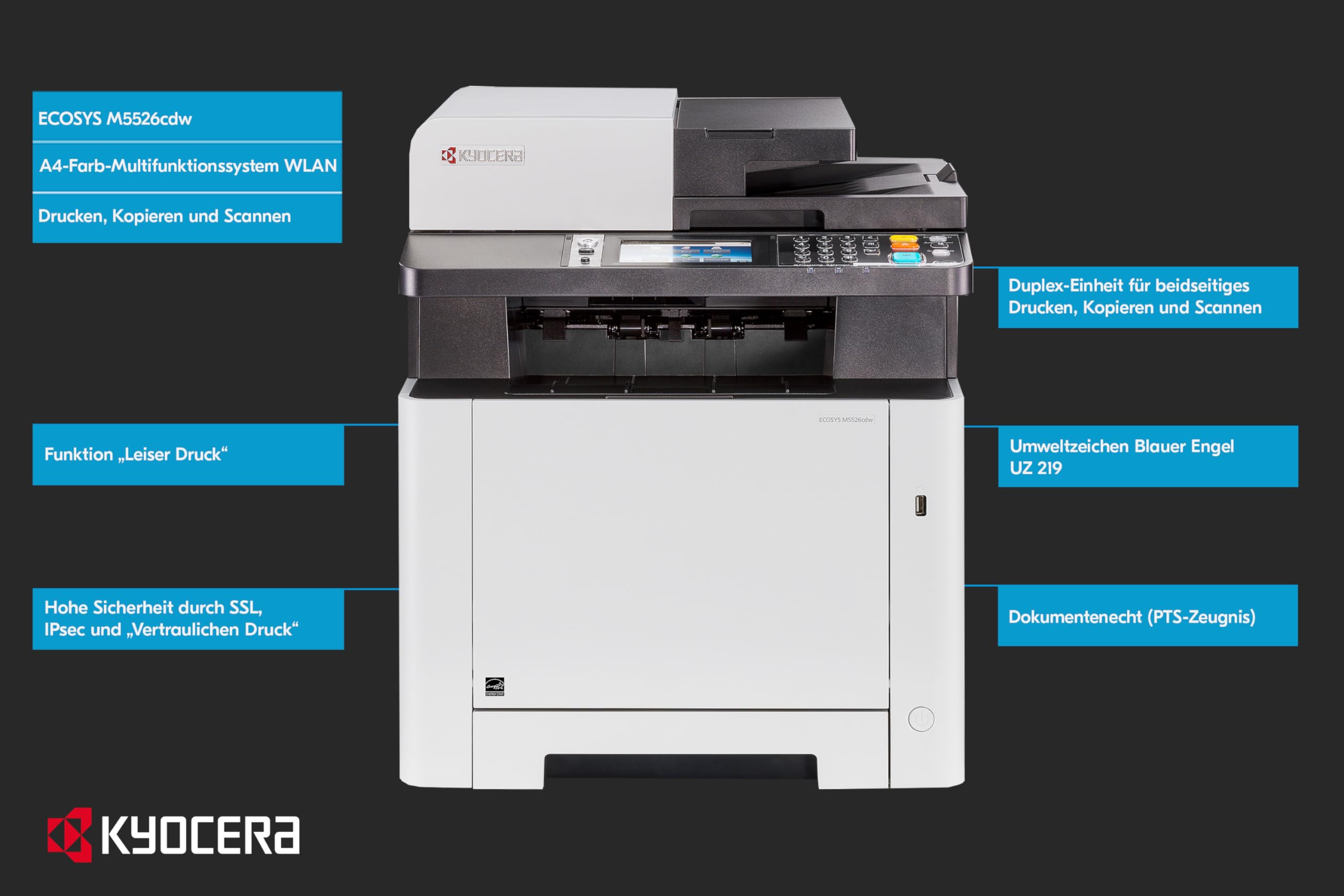 Kyocera Ecosys M5526cdw Stampante Wi-Fi Laser Multifunzione: Stampa, Fotocopia, Scanner, Fax. Mobile Print via Smartphone