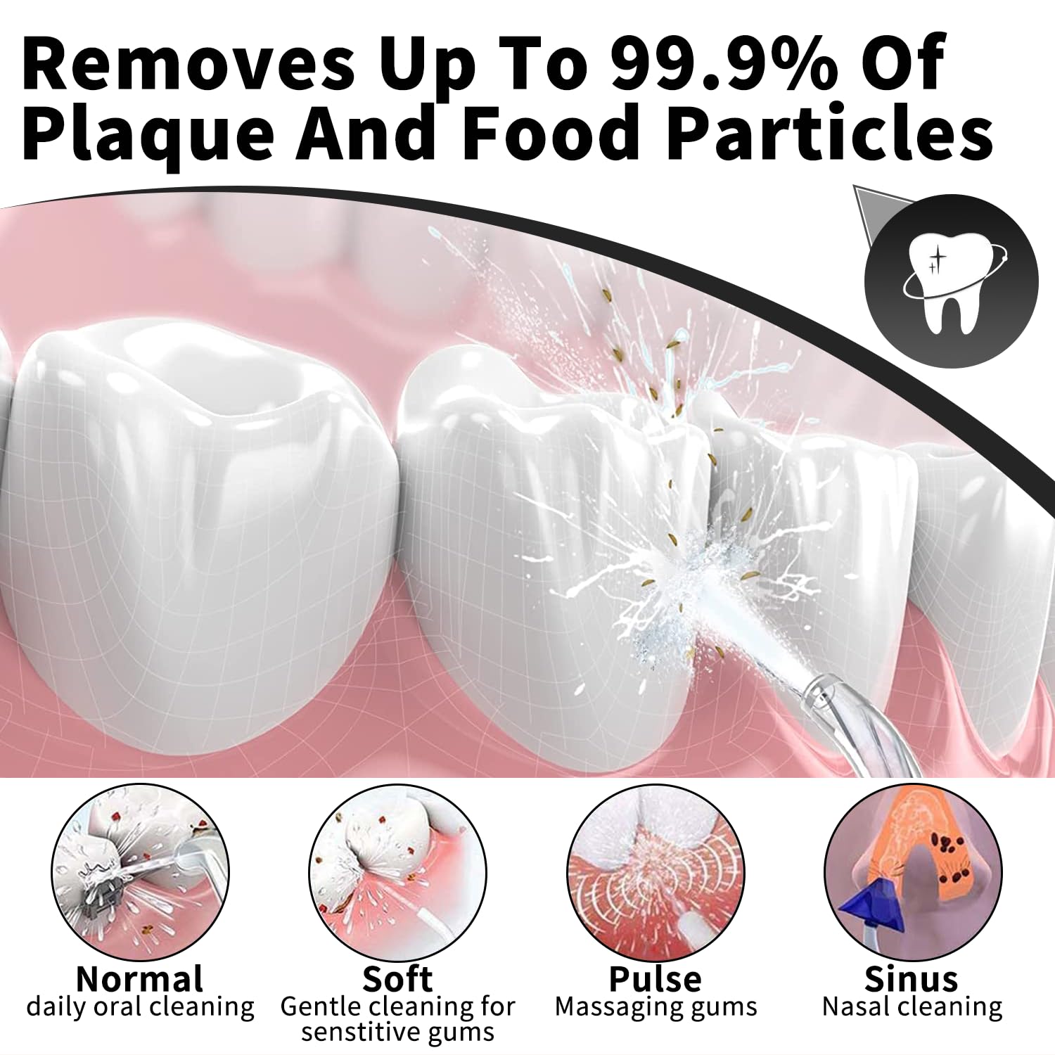 Jimok Power - Púas de agua para limpieza de dientes inalámbrica, 4 modos con puntas de 6 chorros, tanque de agua extraíble para una fácil limpieza, funda portátil para viajes en casa (negro)