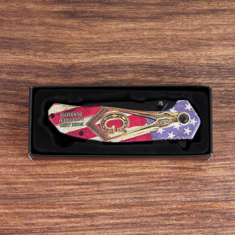 Miniatura 6 de Cuchillo de bolsillo masónico plegable, cuchillo de bolsillo de hoja de acero inoxidable de 4.75 pulgadas con estampado Faith Hope Charity,