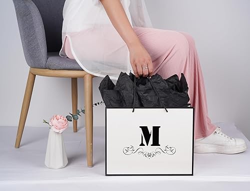 Miniatura 4 de ysmile Bolsa de regalo con letras con papel de envoltura para hombres, mujeres, niños y niñas, bolsa de papel grande de 12 pulgadas de color blanco