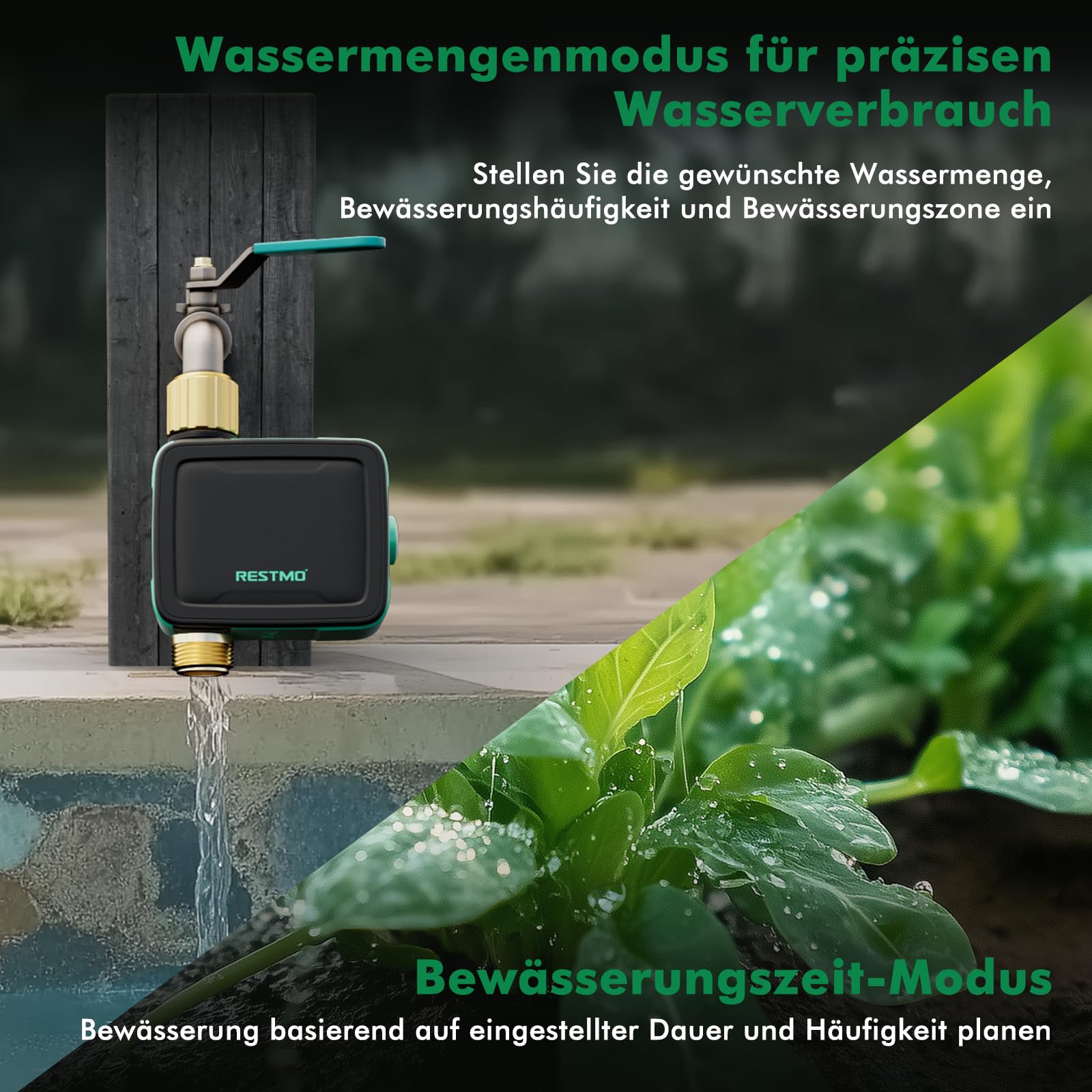 Ordenador de riego de 1 Zona con Bluetooth+Wi-Fi Integrado y Control de aplicación, automático/Manual/retardo de Lluvia, Temporizador de riego para Manguera de jardín, Grifo Exterior, césped