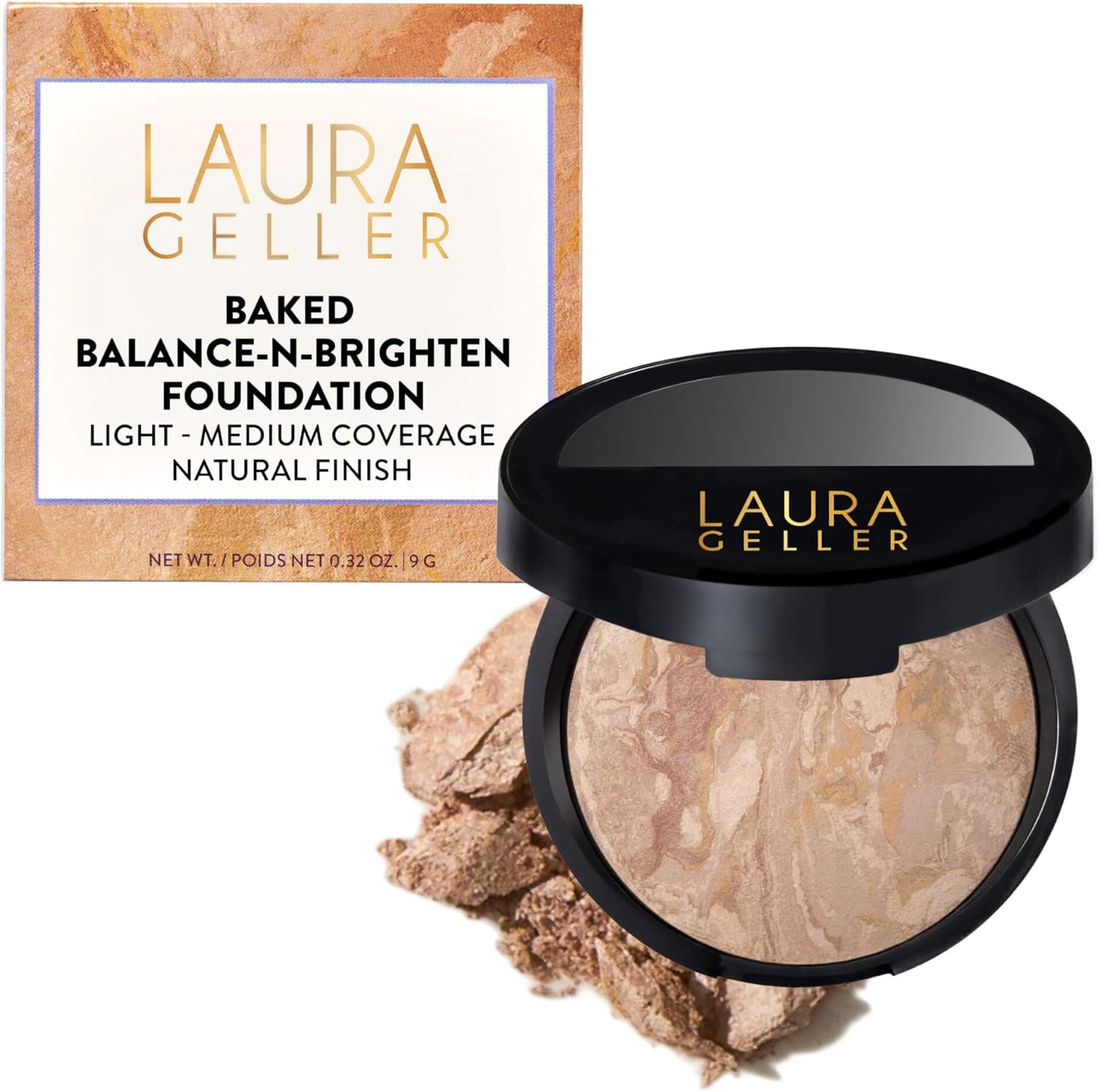 LAURA GELLER NEW YORK Award-Winning Baked Balance-n-Brighten Color Correcting Powder Foundation - Fair - Buildable Light to Medium Coverage - Demi-Matte Natural Finish