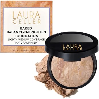 LAURA GELLER New York Baked Balance-n-Brighten Colour Correcting Powder Makeup Fair Buildable Light to Medium Coverage Baking Powder Foundation Make Up with Semimatte Finish