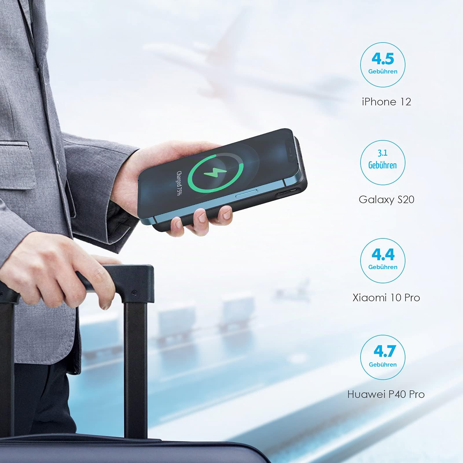 Charmast Power Bank Wireless 15W 20000mAh, 22.5W USB A & 20W USB C