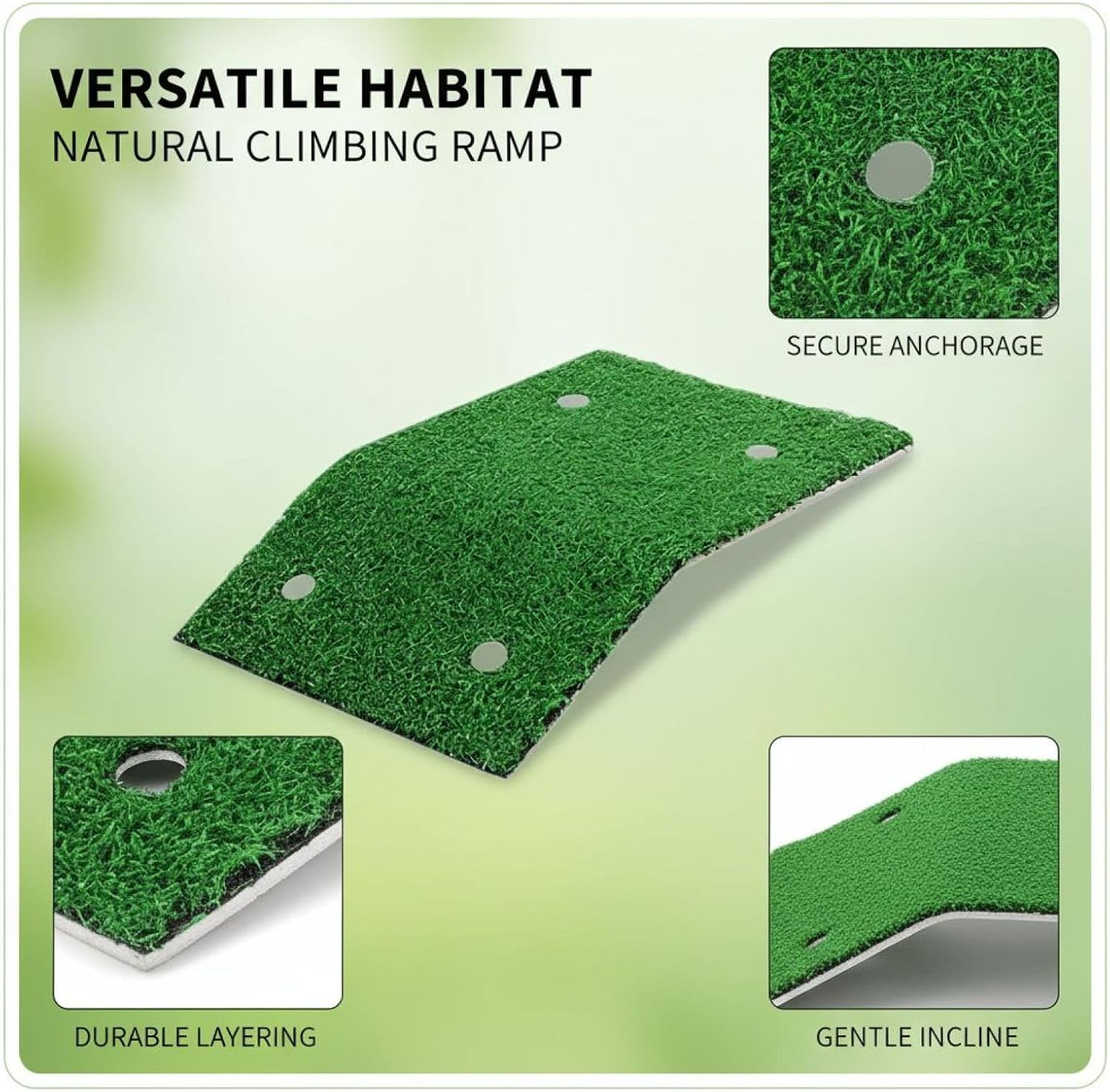 Large Turtle Basking Platform with Artificial Turf, 8.9 x 7.9 x 2 in Reptile Ladder, Tortoise Ramp for Aquarium Decor, Safe Plastic Turtle Tank Accessories