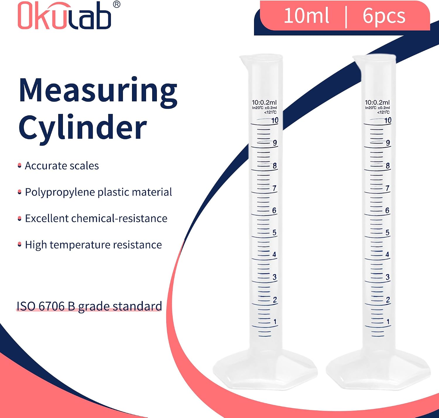 Economic Graduated Measuring Cylinder, 6pcs of Vol.10ml, PP material, with Blue Printed Graduation,MCP10A6