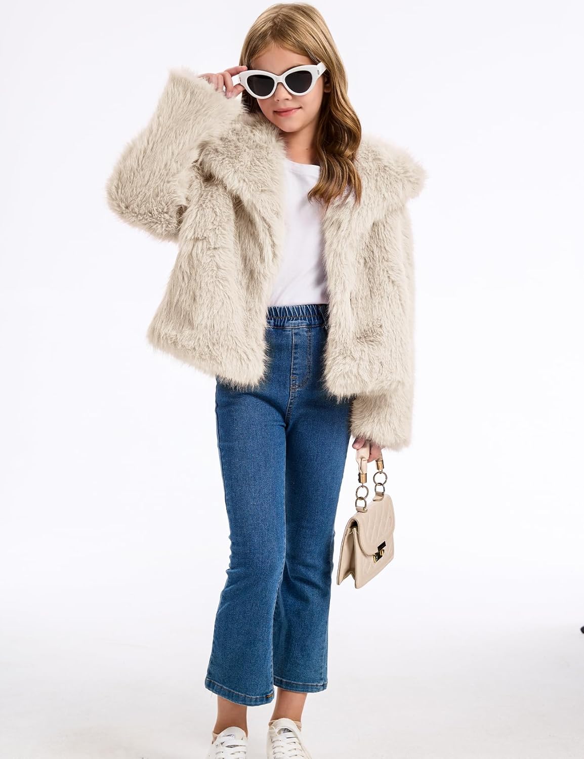 Girls Faux Fur Coat Fluffy Furry Fleece Jacket Kids Warm Winter Shaggy Outwear with Pockets 5-14 Years - Image 3