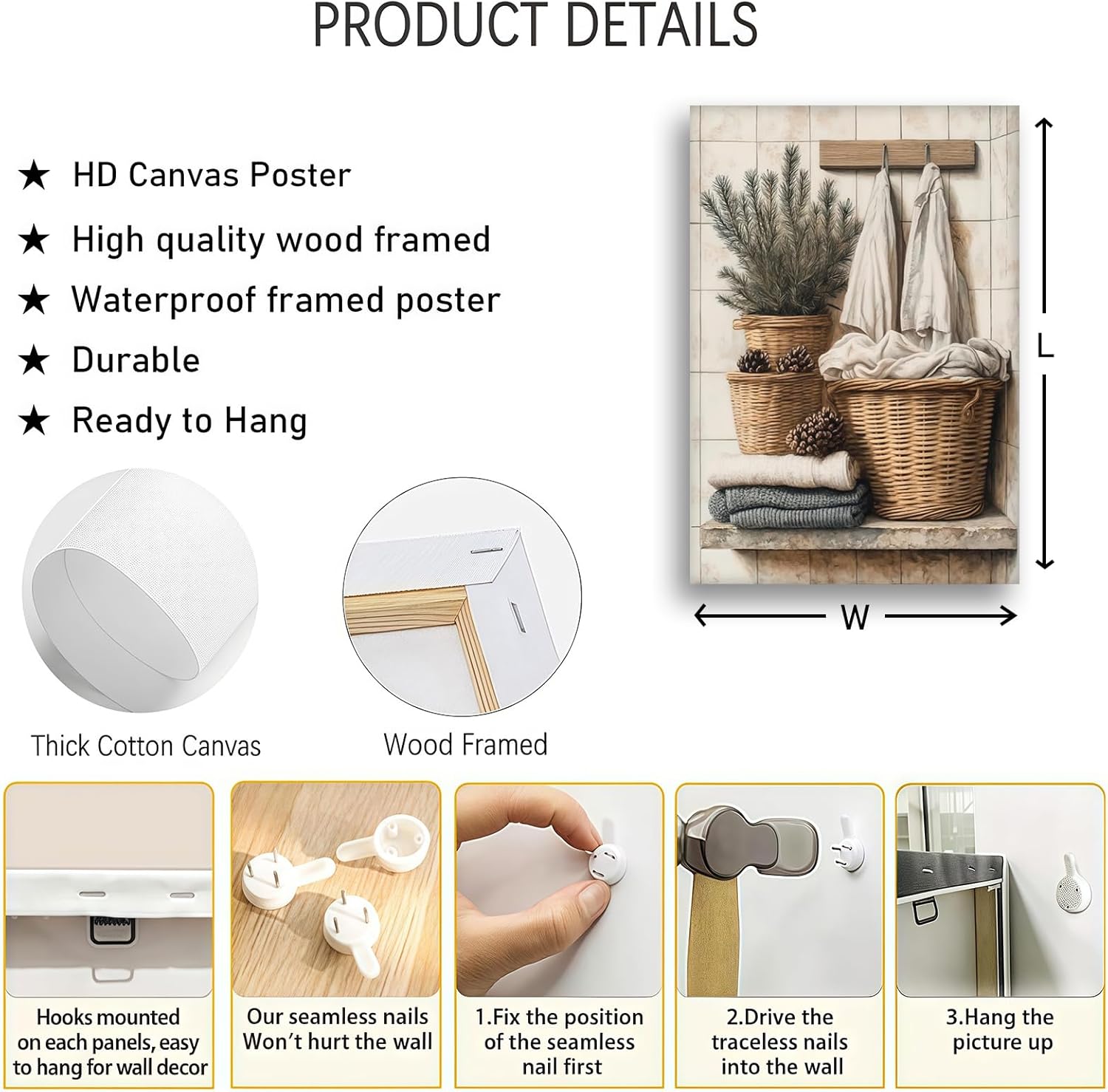 LXZNRQU Laundry Room Wall Decor, Laundry Baskets Painting Wall Art, Vintage Country Rustic Cottagecore Wall Decor Ready To Hang (Wrapped Canvas,12×18 inch)