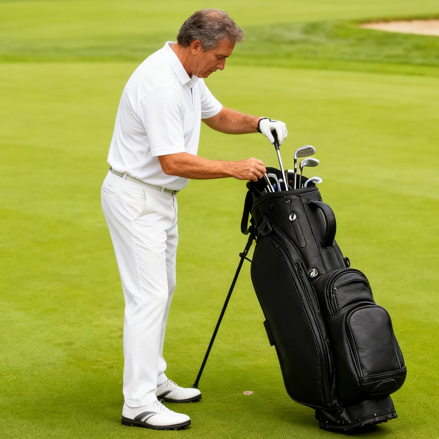 Full Length 5 Dividers Lightweight Waterproof Zipper PU Leather Golf Bags Pouch White Black Golf Stand Bag for Men/Women