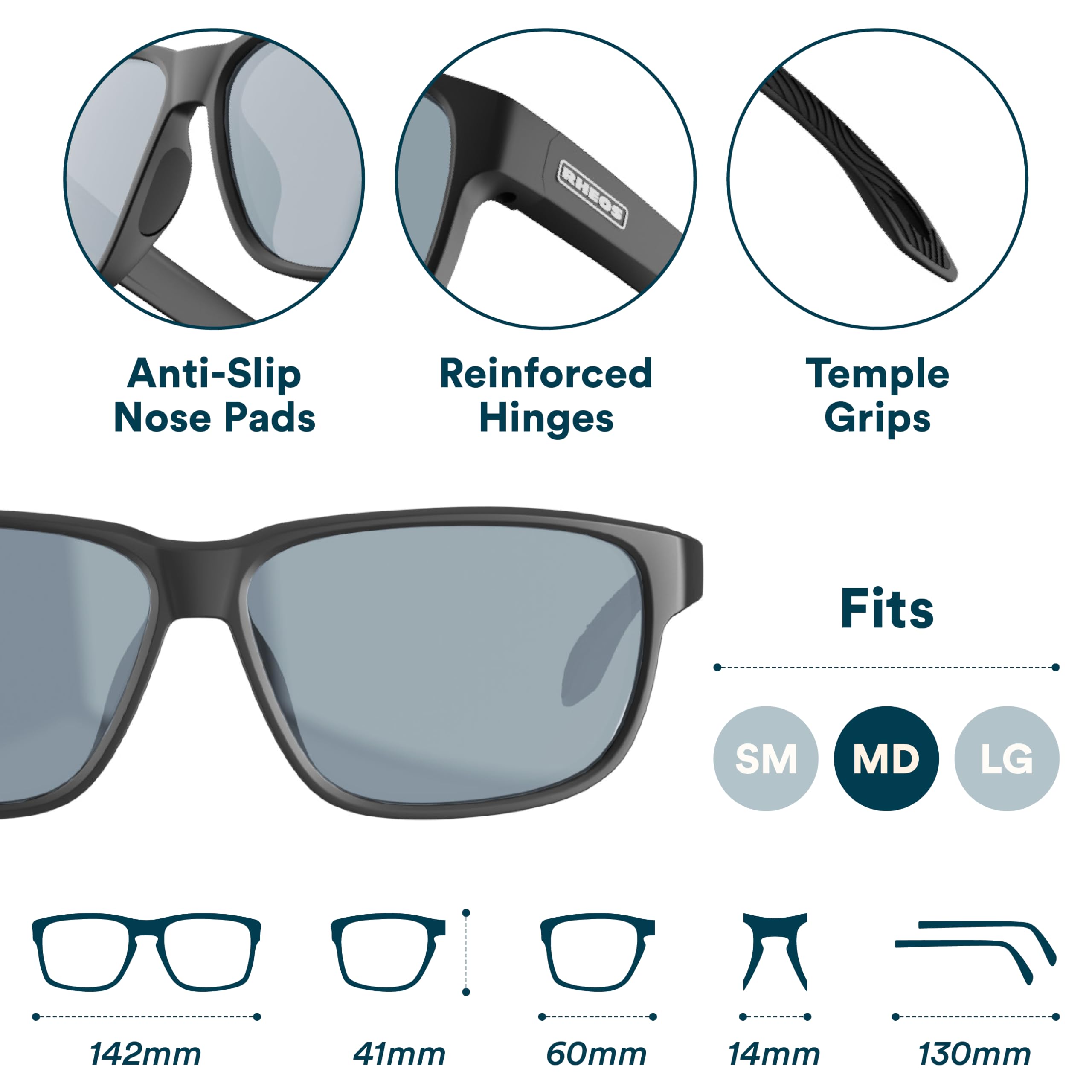 Rheos Edgewater - Gafas de sol polarizadas flotantes, 100 % protección UV, para navegación y pesca, para deportes acuáticos, antirreflejos, para hombre y mujer, Gunmetal | Caddie Slate, Talla única