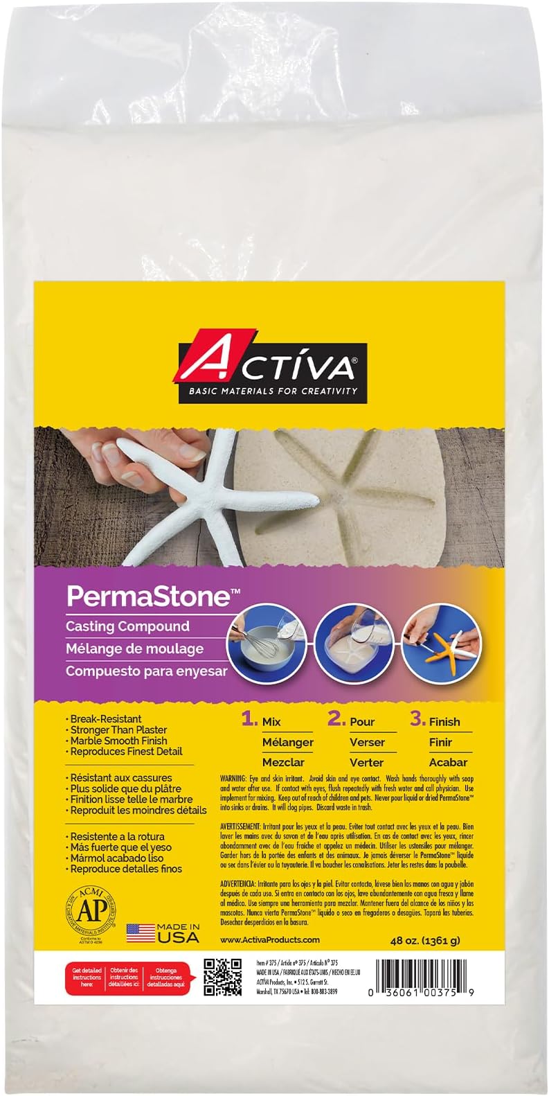 PermaStone Casting Compound, 48-oz (1.36kg) | Strong & Durable, Reproduces Fine Details, Dries White