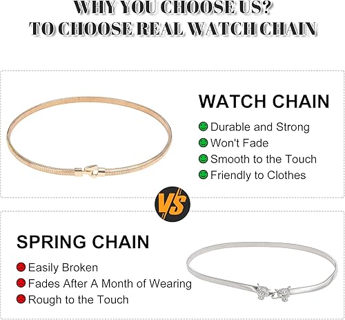 Miniatura 3 de Cinturón de cadena de cintura para mujer, cadena de metal dorado delgado, cinturón de enlace de cintura, cinturón de cadena de metal elástico para