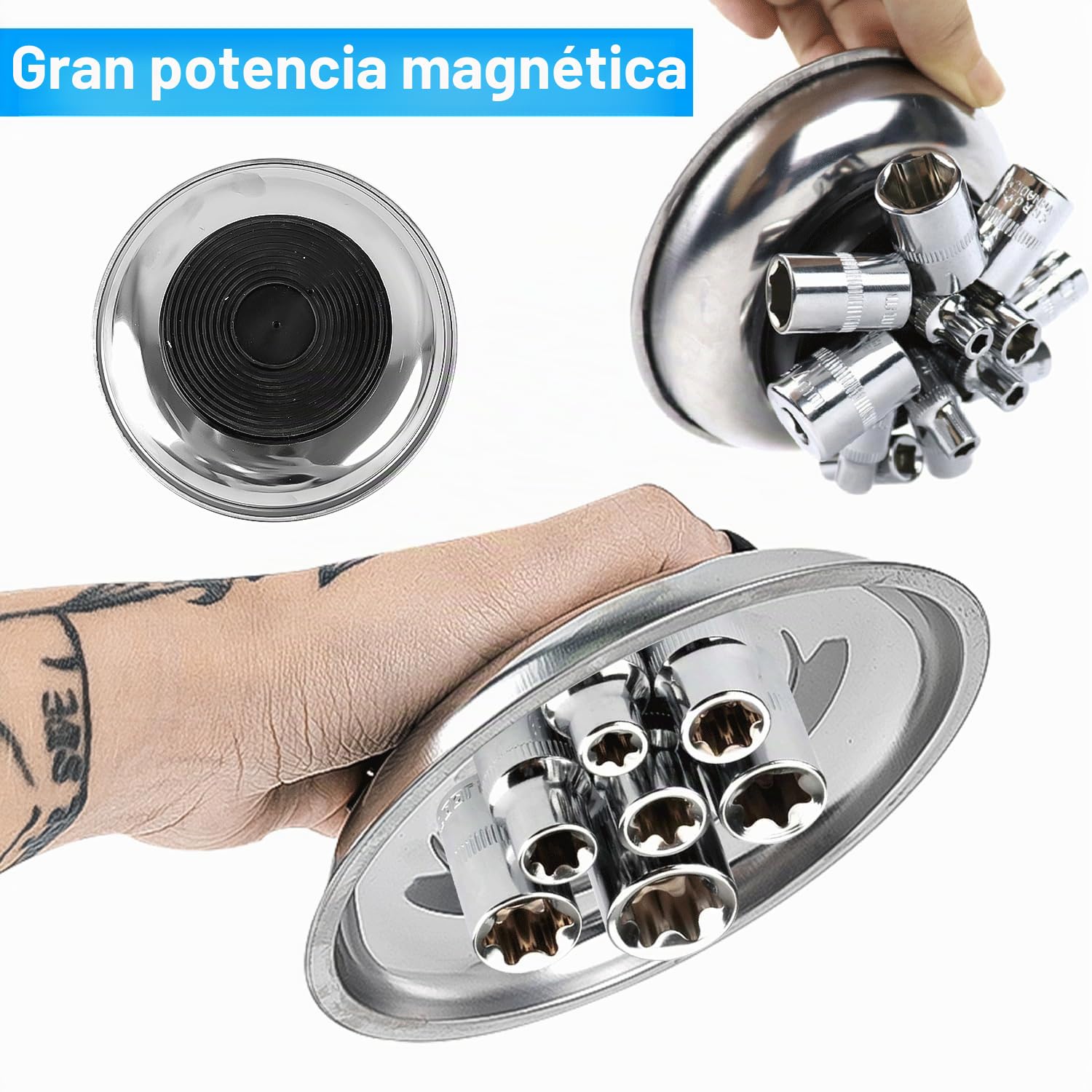 4 Piezas Juego de Bandejas Magnéticas, Bandejas de Acero Inoxidable Que Incluyen Bandejas Redondas y Rectangulares para Herramientas, Tornillos, Brocas y Clavos (4)