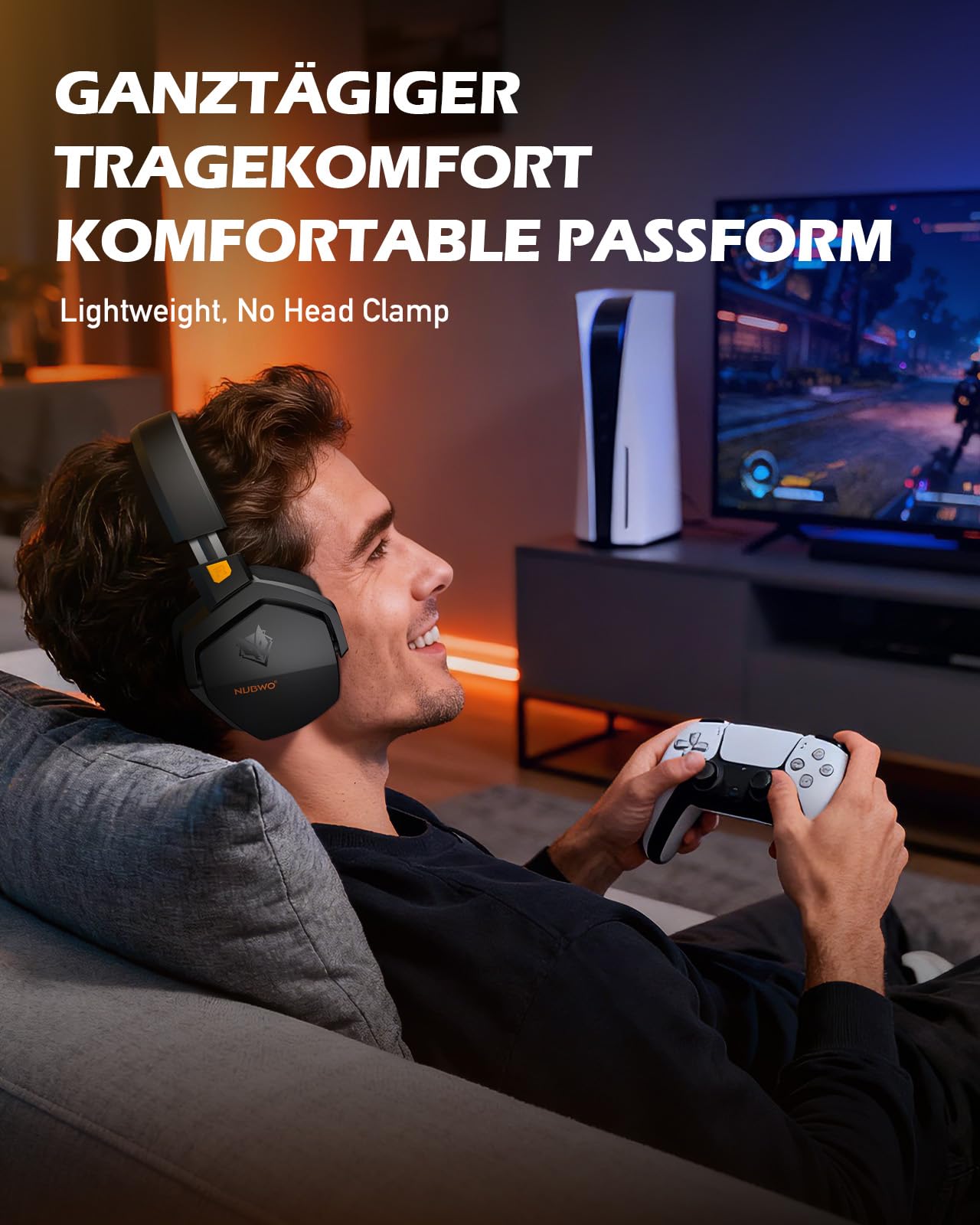 NUBWO G06 Dual Wireless Gaming Headset für PS5, PS4, PC, Mobile: 2.4 GHz + Bluetooth, 100 Stunden, 50mm Treiber, Orange