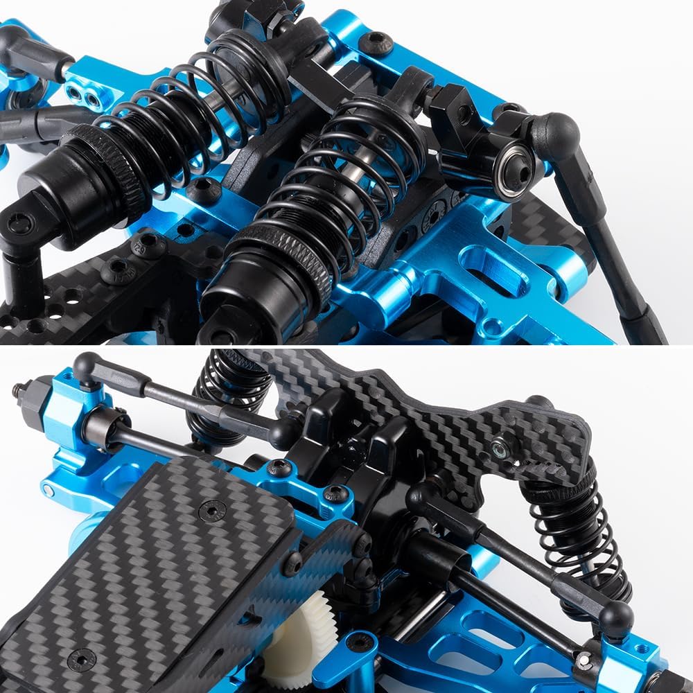 MORLORDY Alloy Metal & Carbon Fiber RC Chassis Frame Kit for Sakura D5 Standard or MINI MR 1/10 RC Flat Road Drift Car, with 4Pcs Wheels Tires Set & Shocks (Sakura D5 Standard + MR)