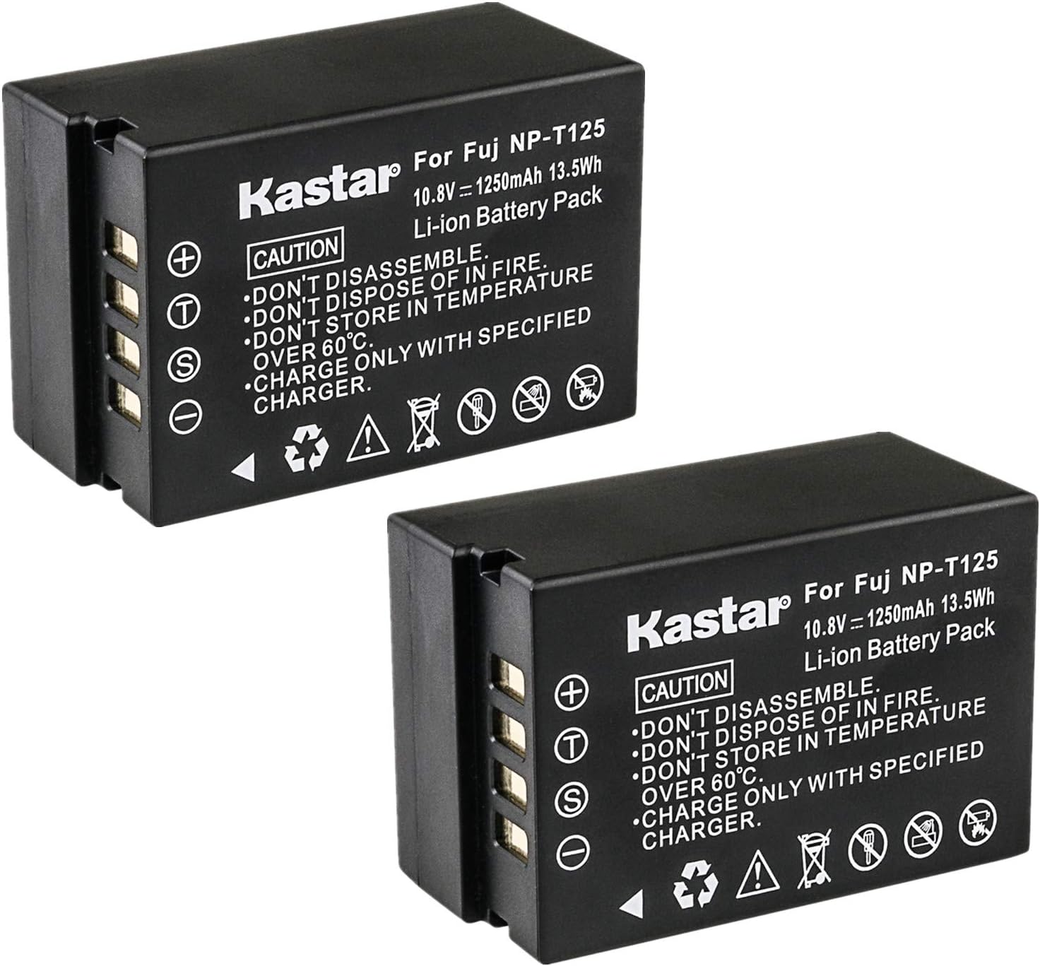 Kastar Battery 2 Pack for Fujifilm NP-T125 NPT125 Lithium-Ion Battery, Fujifilm BC-T125 Battery Charger, Fujifilm GFX 50S GFX50S GFX 50R GFX50R GFX 100 GFX100 Camera and Fujifilm VG-GFX1 Grip