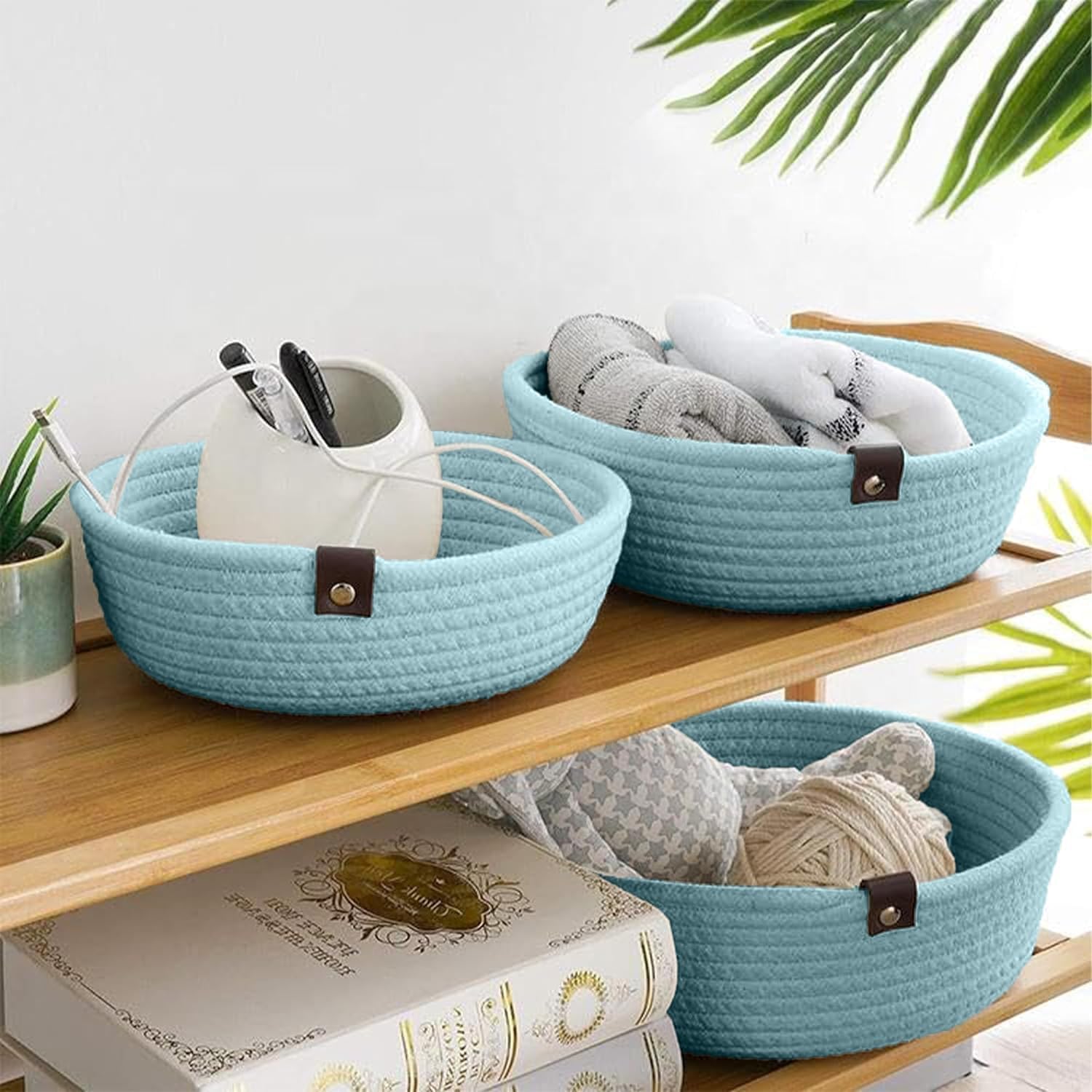 TRENDOZE 100% Natural Jute small box mini rope paper storage Round hamper baby nursery tray bucket for Living Kitchen, Office, Drawing Room,fruits, kitchen, office, (BEIGE BOWL SET OF 3) 4