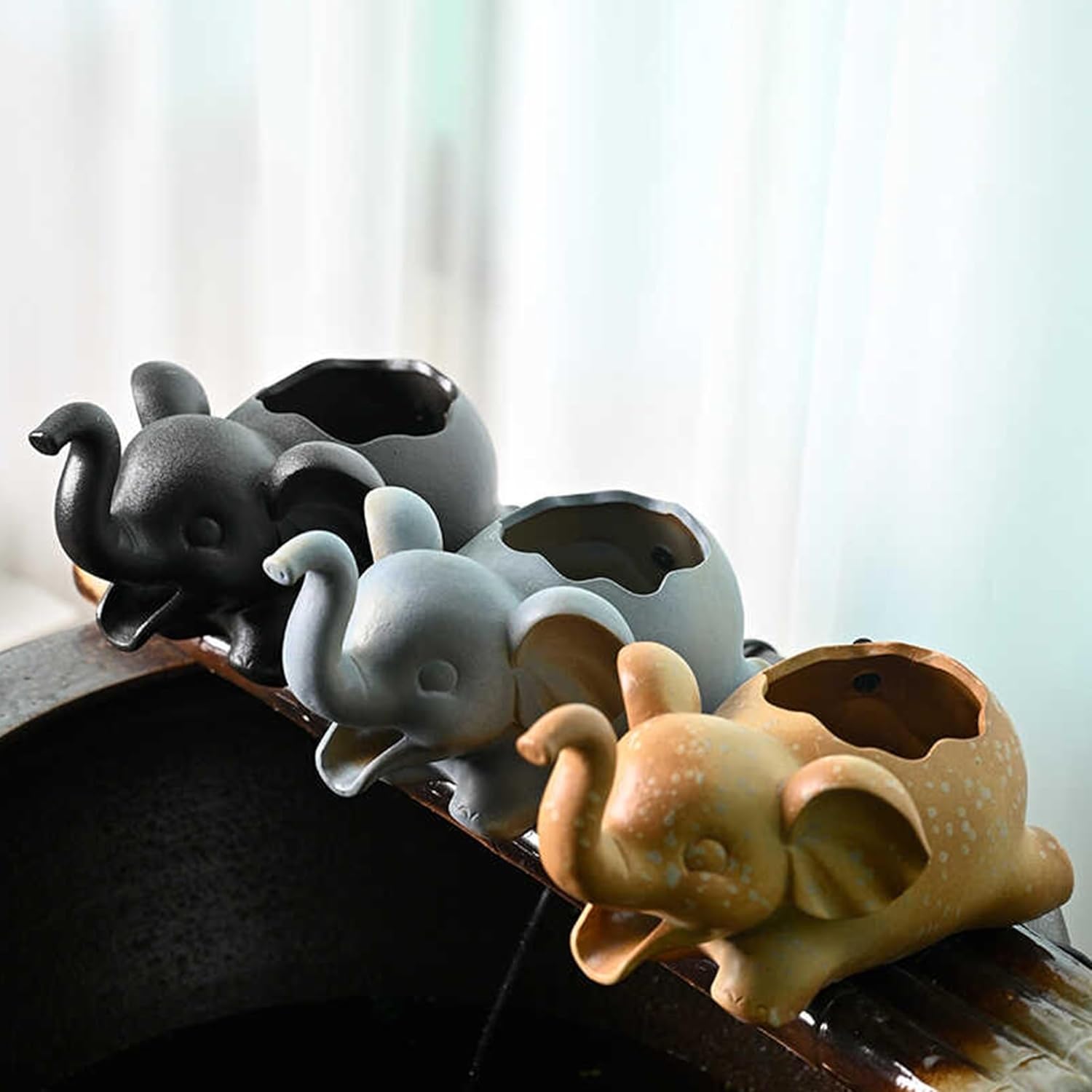 Lucky Elephant Ceramic Pond Spitter Fountain Water Circulation Fountain Aquarium Ornaments for Koi Pond, Garden, Patio and Outdoor Water Features (Pump Not Included)(Yellow)