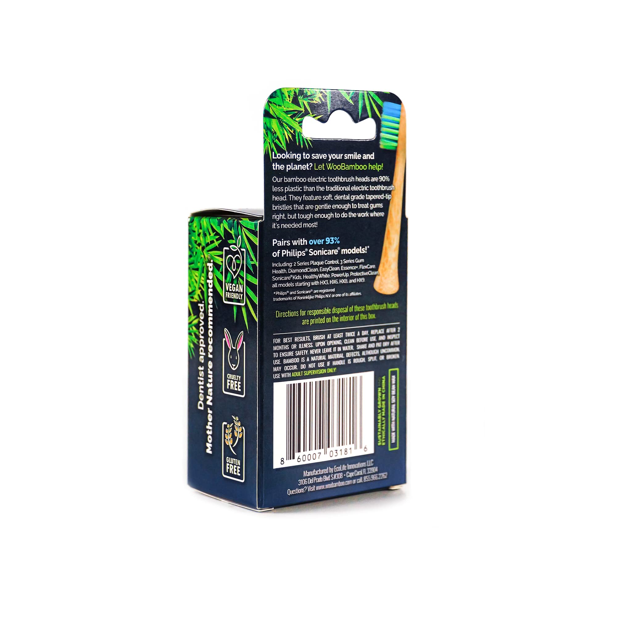 WooBamboo! Reemplazo de cabeza de cepillo de dientes eléctrico de bambú, ecológico, biodegradable, vegano