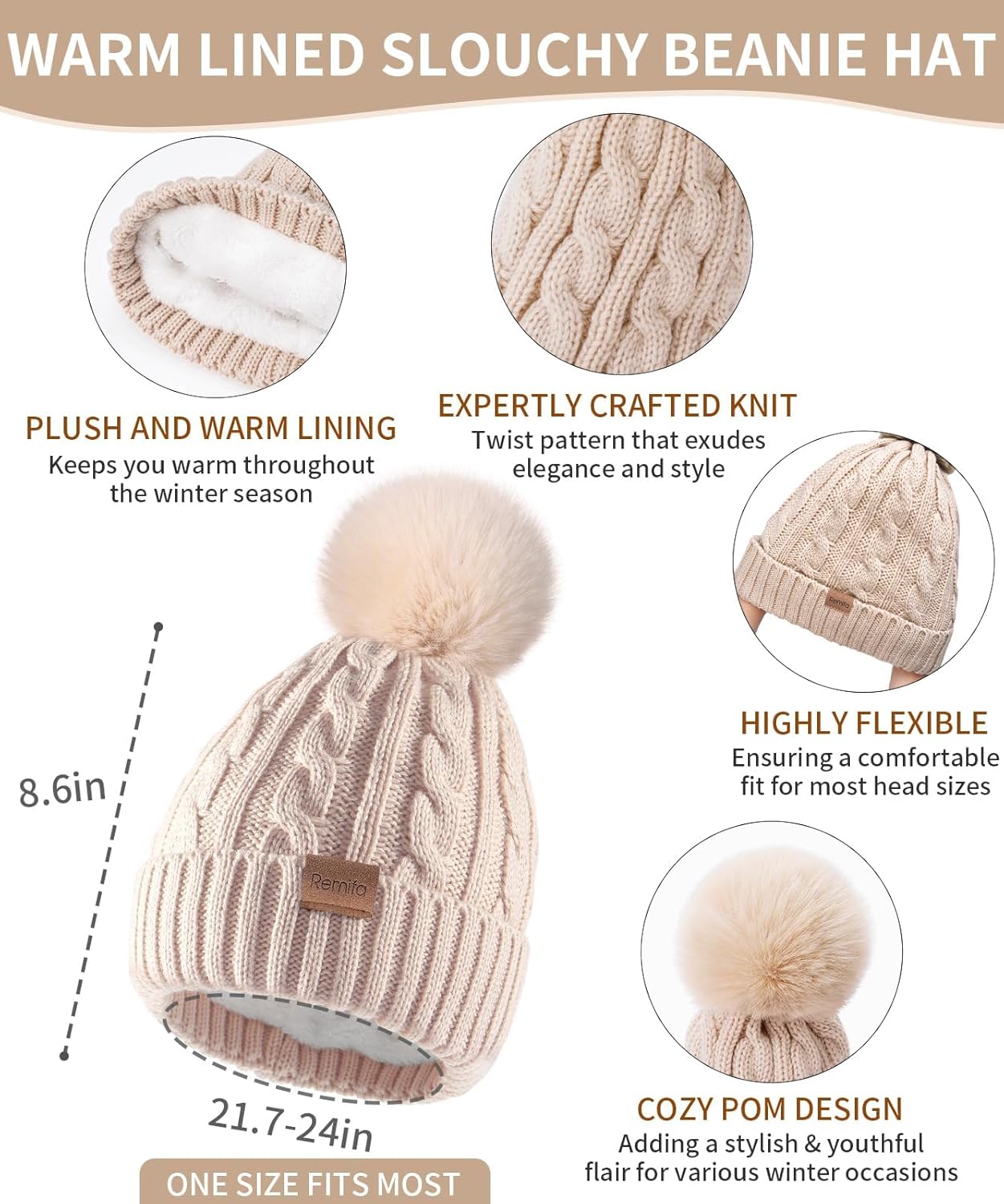 Remifa Winter Hat Scarf Gloves Set for Women, 3 PCS Beanie Hat Touchscreen Glove Long Neck Kint Scarf Valentines Gifts - Image 2