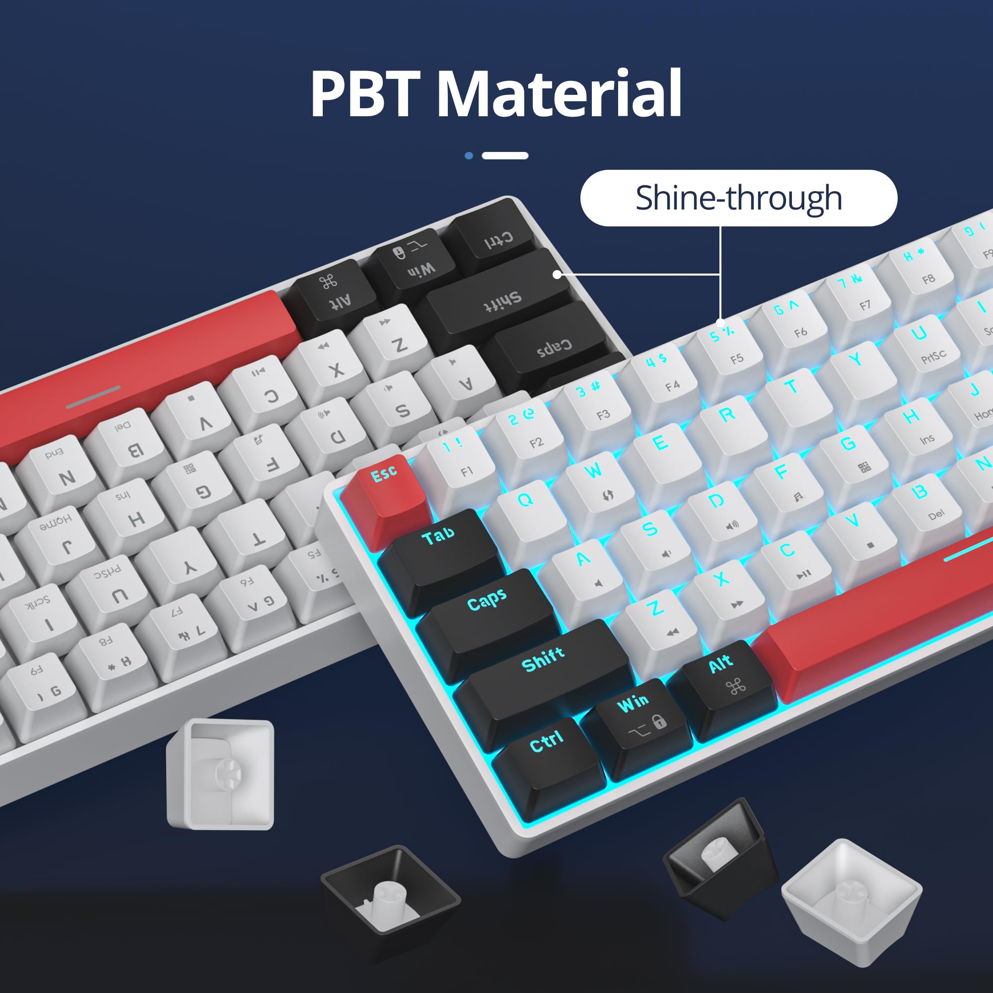 Fogruaden Tastiera meccanica da gioco al 60%, 61 tasti, retroilluminazione singola, compatta al 60%, tastiera cablata per PC Win/Mac, facile da trasportare in viaggio (61Dan-RedSwitch-bianco)