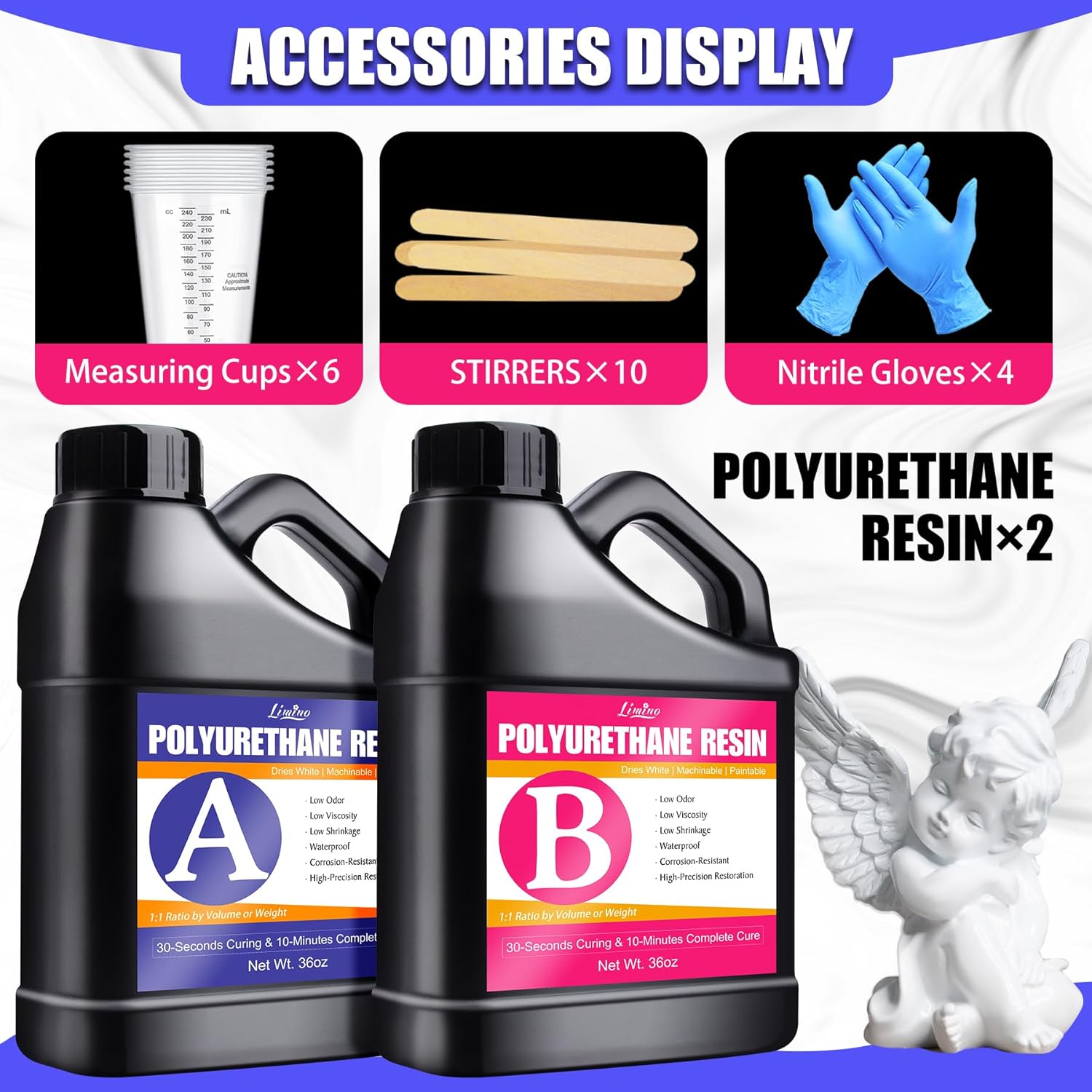 Polyurethane Resin - 72oz Fast Cured 2 Part Casting Resin Kit, White Resin for Painting, Low-Viscosity and Low-Odor, Suitable for Casting Models, Prototypes, Figurines, DIY Craft and Art Projects