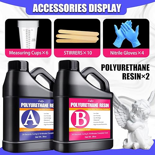 Miniatura 2 de Resina de poliuretano  Kit de resina de fundición de 2 piezas de curado rápido de 72 onzas, resina blanca para pintura, baja viscosidad y bajo olor,