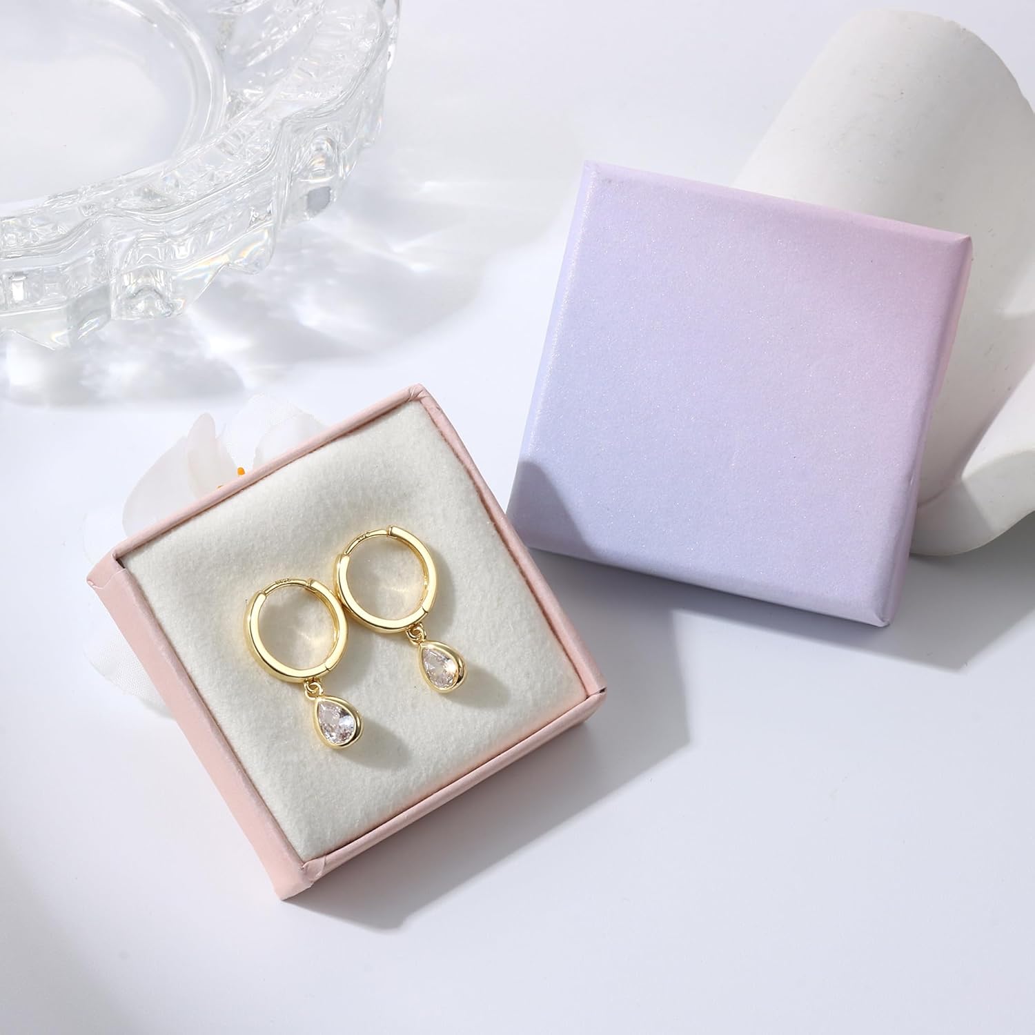 14K Gold Plated S925 Sterling Silver Drop Dangle Earrings for Women - Hypoallergenic Dainty Gold Huggie Hoop Earring CZ Heart Pearl Clam Shell Dainty Charm Drop Dangle Earrings Jewelry Gift Tear image 7 of 7 B0D17W686K