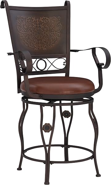 Powell Company Big and Tall Copper Stamped Back Barstool with Arms Bar Stool, Bronze