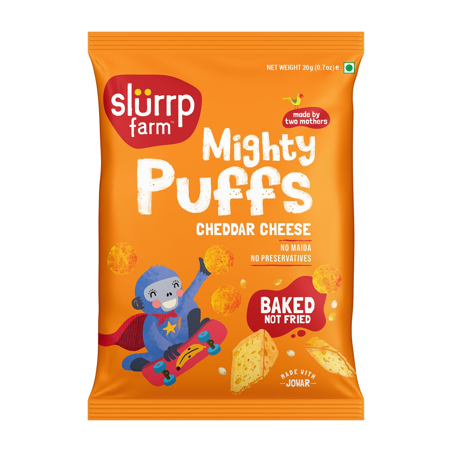 Mighty Jowar Puffs, Cheddar Cheese | Not Fried, No Maida | Healthy Snacks for Kids, School Tiffin and Travel-Friendly, 20g Mighty Jowar Puffs, Cheddar Cheese | Not Fried, No Maida | Healthy Snacks for Kids, School Tiffin and Travel-Friendly, 20g