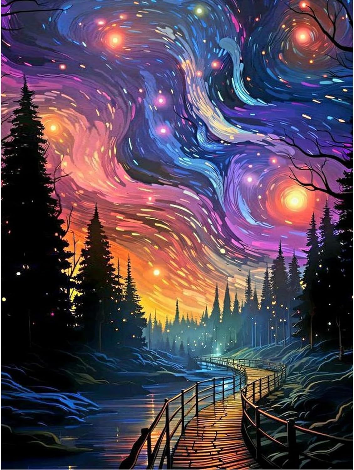 TREXEE Starry Sky Diamond Painting Kits for Adults & Kids DIY 5D Diamond Art Kits for Adults, Diamond Paint By Numbers Round 5D Abstract Landscape Gem Art Kits for Adult DIY Crafts Kits for Home Wall Decor Gifts(16x12inch) Without frame-image-48
