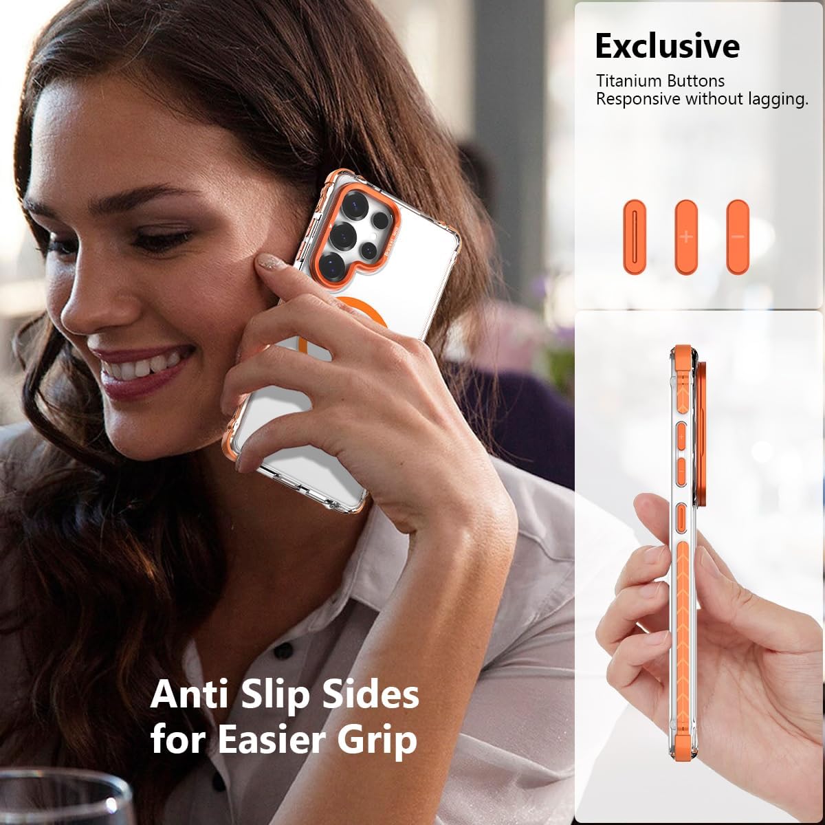 Nvollnoe for Samsung S25 Ultra Case Compatible with MagSafe Military Grade Shockproof Heavy Duty Protective Adjustable Kickstand Ultra Clear Magnetic Phone Case for Samsung S25 Ultra(Orange) - Image 5