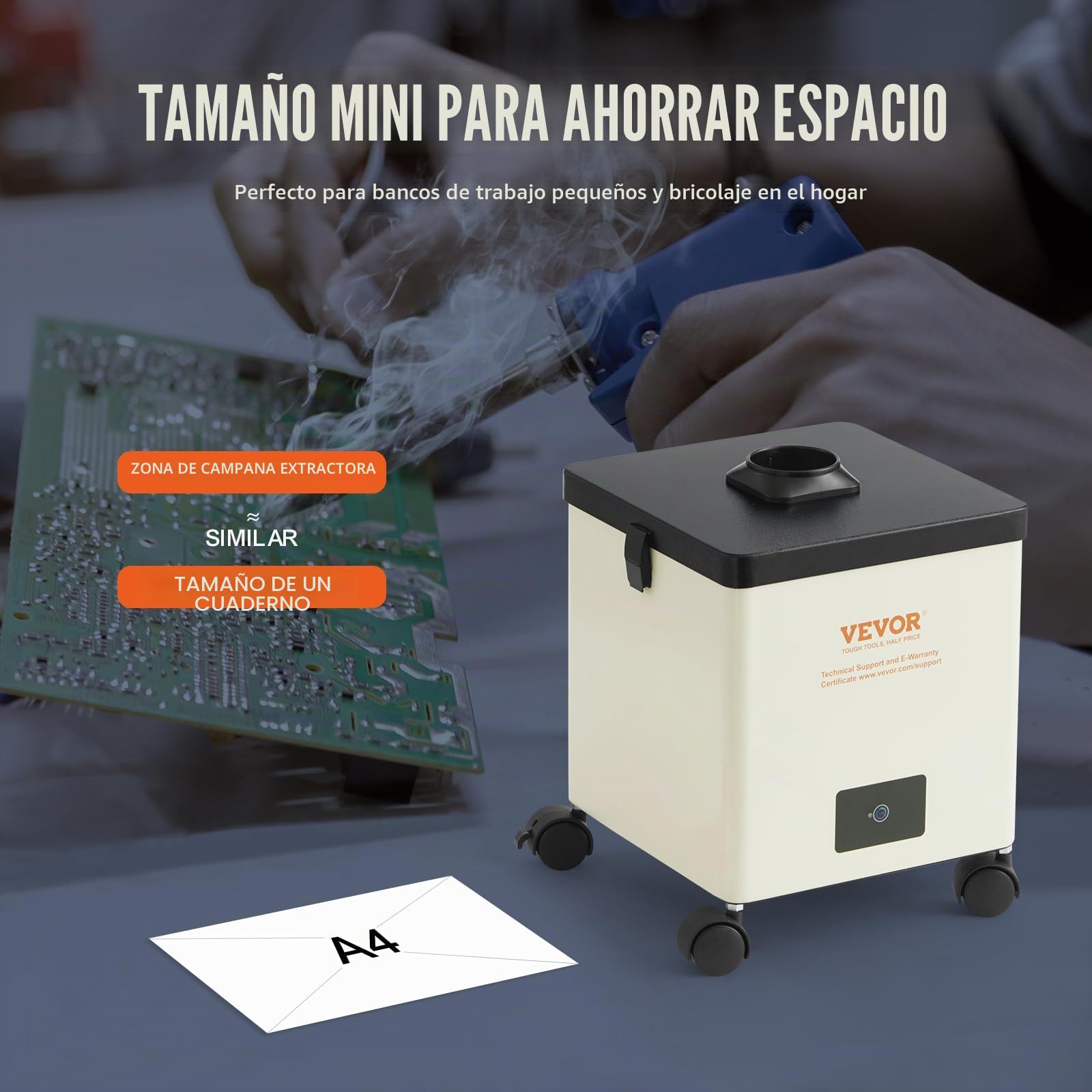 VEVOR Aspirador de Vapor de Soldadura Ventilador de Trabajo de 100 W Filtro de 3 Capas 240 m³/h Absorbente de Humo para Soldadura Compacto para Reparación de Teléfonos de Soldadura DIY Impresión 3D