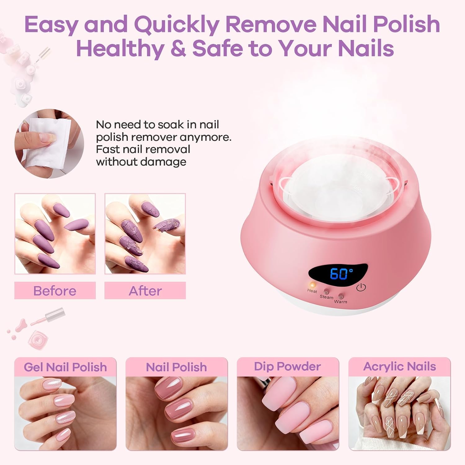 50W Nail Steamer Remover, Professional Bask La Steam Pro Gel Remover, Acetone-proof Gel Nail Polish Remover Machine for Salon