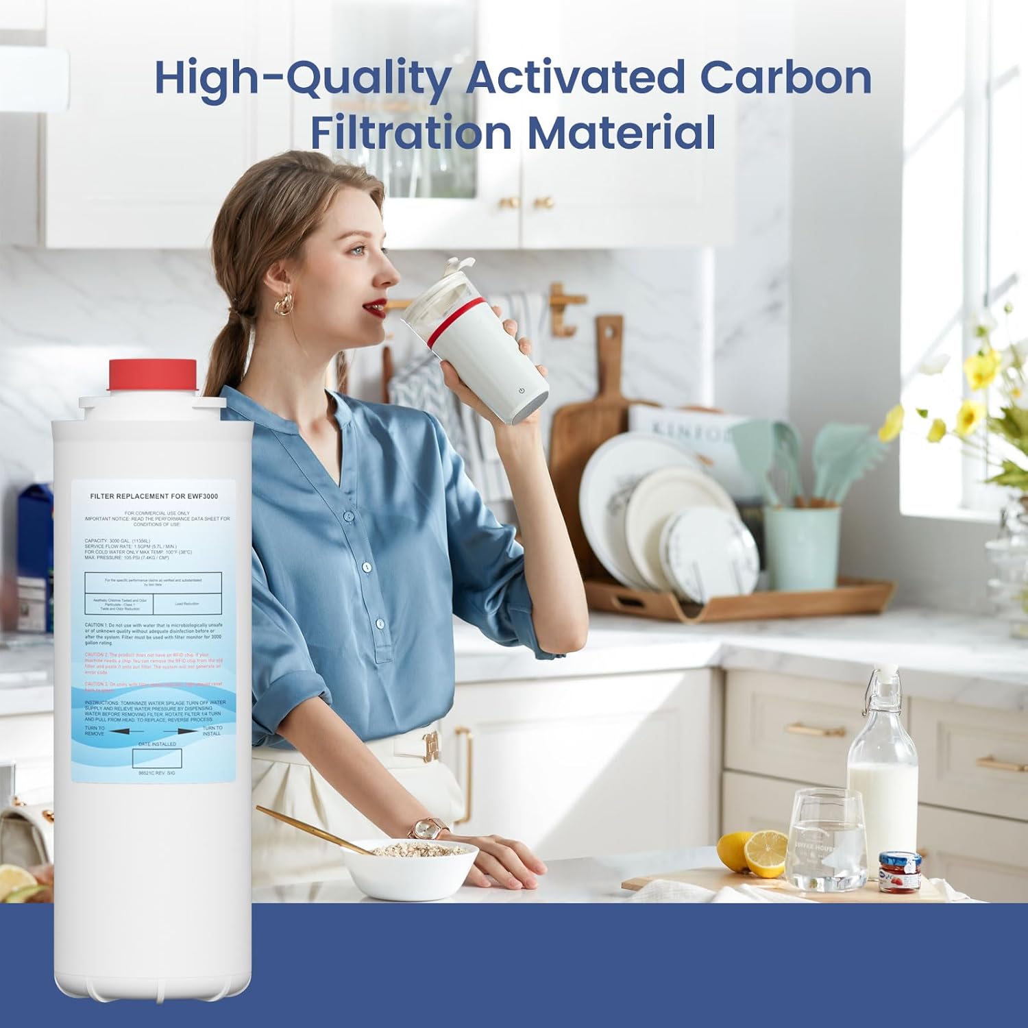 51300C Water Replacement Filter (No Chip) Compatible with Elkay 51300C EWF3000 Ezh20 Bottle Filling Station, 3000 Gallon Water Filter Replacement for ERF750, 51299C, 55898C 4 Pack