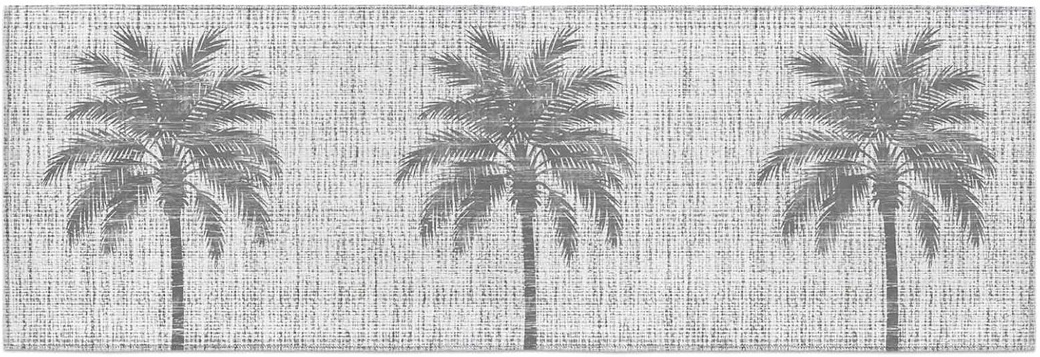 Kitchen Mats for Floor Watercolor Palm Tree Gray Washable Non Slip Kitchen Rugs 1PCS, Vintage Burlap Linen Texture Absorbent Standing Mats for Sink Bathroom Office Living Room 23.6x70.9in
