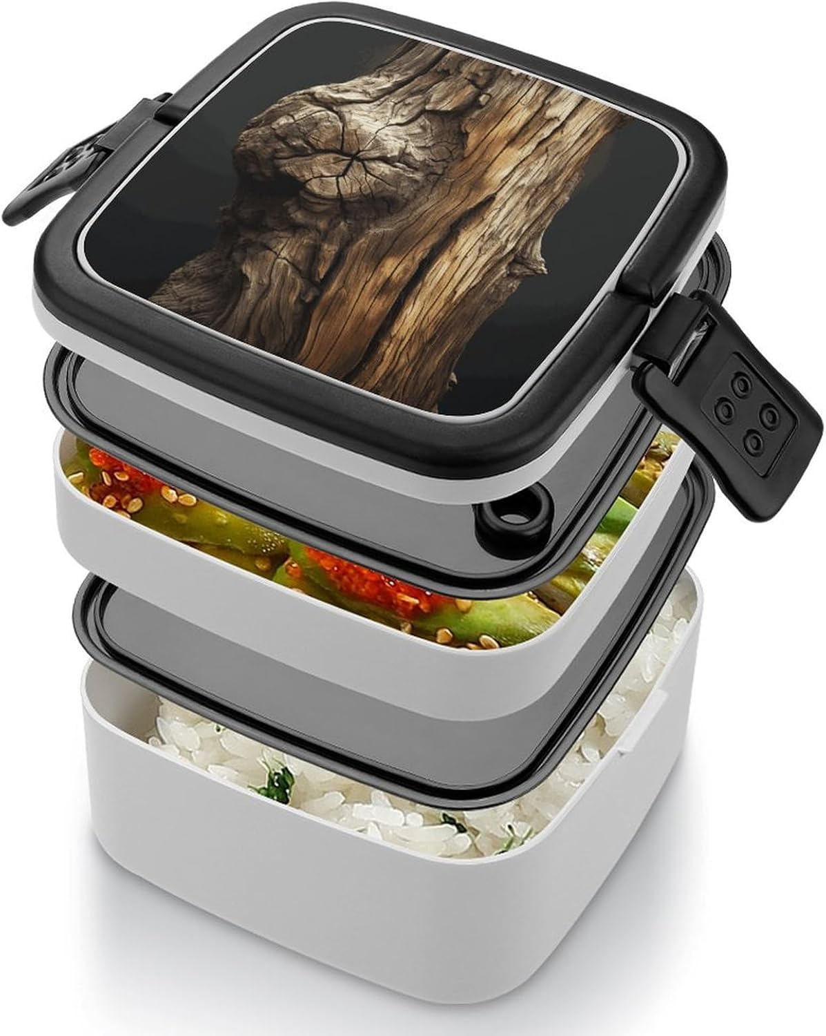 Bento Box with Spoon And Handle Tree Trunk Printed Stackable Bento Box Portable Bento Lunch Box Container for Work Camping And Travel