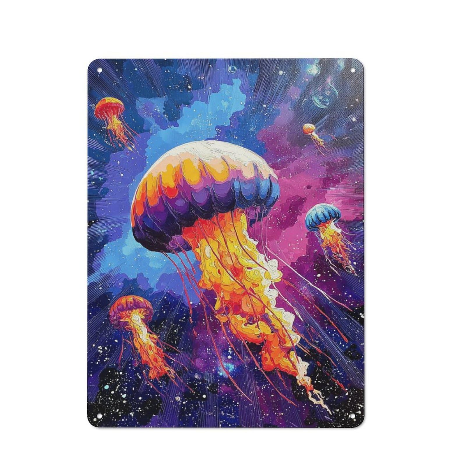 Junmoney Jellyfish In Cosmic Colors Office Metal Sign With Design 40X30cm, Classic Study Room Decor For Office, Study, Studio Or Hallway