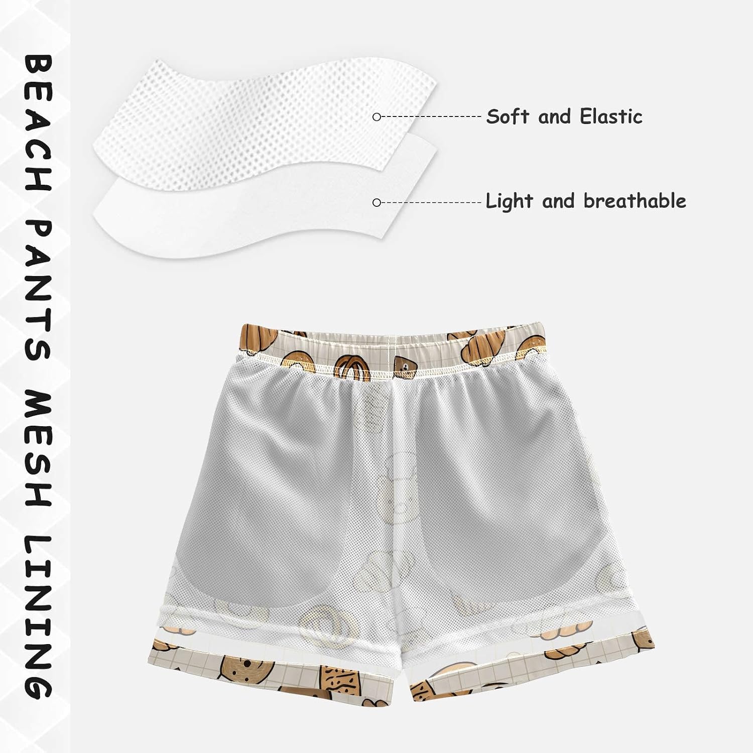 visesunny Little Bear Baking Boys Swim Trunks Quick Dry Drawsting Boy's Beach Shorts Boy Bathing Suit with Pockets