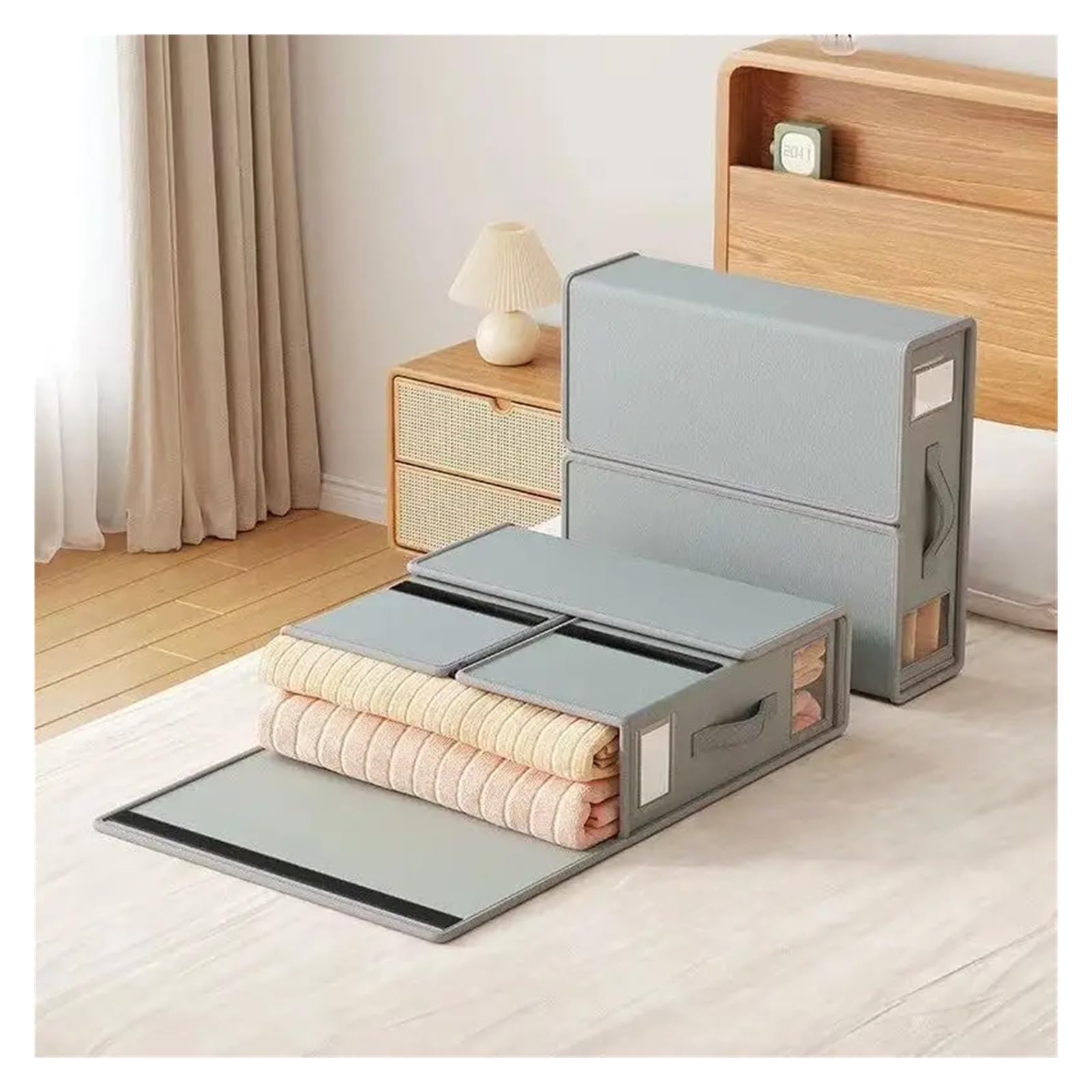 Organizador Sabanas Caja de almacenamiento ropa cama no tejida, organizador sábanas plegable for funda nórdica, almohada, armario, contenedor tela for el hogar(Beige)