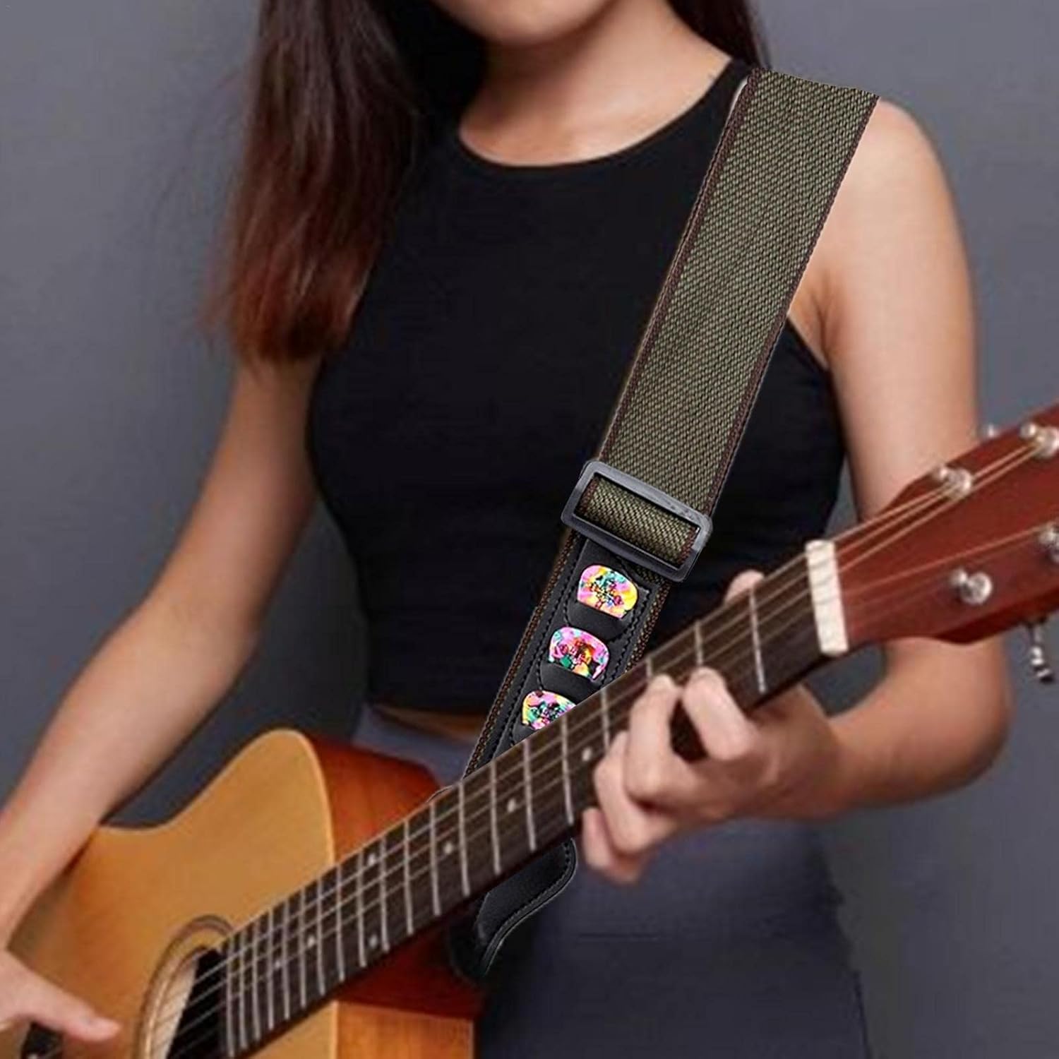 日本限定 エレキギターストラップ 3ピックホルダー付きソフトコットンギターストラップ エレクトリックベース用ソフトアジャスタブルアコースティック ギターストラップ Jodl Bradford Co Zw