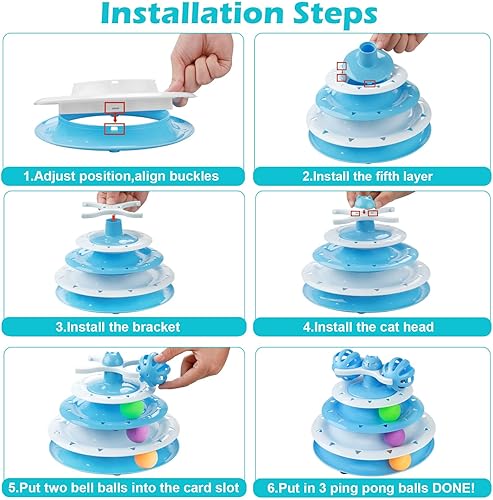 Miniatura 34 de UPSKY Rodillo de juguete para gatos de 3 niveles con seis bolas de colores, interactivo, divertido, ejercicio físico mental, rompecabezas A-Fruta