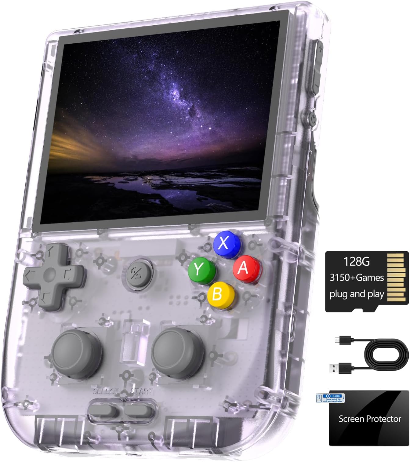 RG405V Handheld Game Console 4’’ IPS Touch Screen Android 12 Unisoc Tiger T618 64-bit Game Player Built-in 5500mAh Battery 128G TF Card with 3154 Games(RG405V Purple)