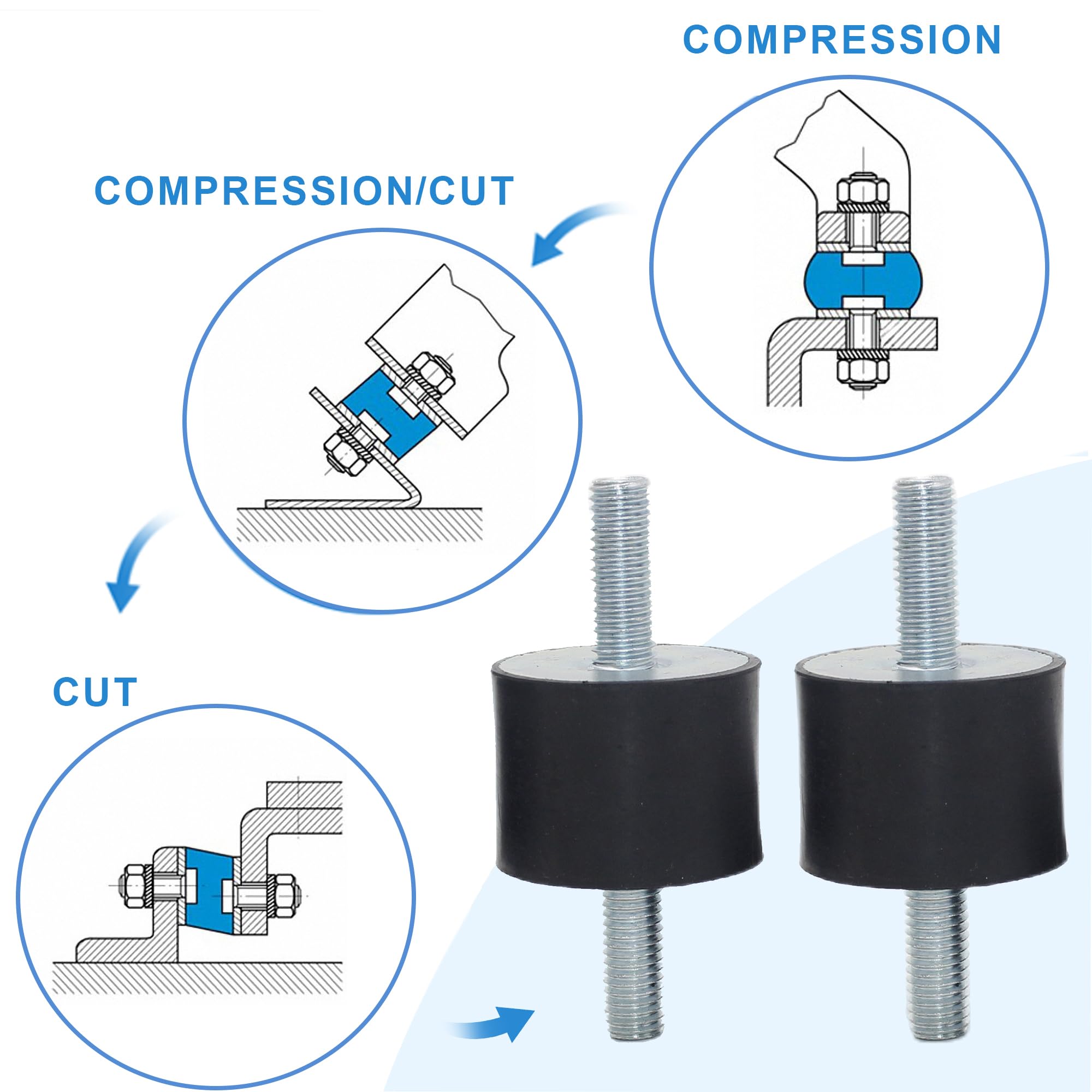 Confezione da 4 supporti isolanti in gomma M10, ammortizzatori antivibrazioni, cilindrici in gomma, per compressori d'aria, motori diesel e garage (con 8 dadi antiscivolo)