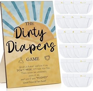 Roowest 51 Pcs Dirty Diaper Baby Shower Games, Sun | Funny Wooden Sign with 50 Pcs Mini Diapers Cute Felt for Gender Reveal Party Baby Shower