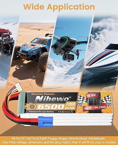 Miniatura 2 de 4S Lipo - Batería de 6500 mAh 14.8 V RC 100C con conector EC5, funda suave para escala 17 18, automóvil, camión, vehículos, tanque, barco, avión,