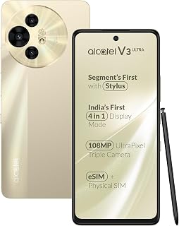Alcatel V3 Ultra 5G (Champagne Gold, 8GB+128GB) | India’s 1st Patented NXTPAPER Superior Display |Segment's 1st Smartphone with Stylus | 108MP Ultra Pixel Camera | eSIM, NFC | with Charger