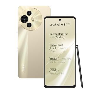 Alcatel V3 Ultra 5G (Champagne Gold, 8GB+128GB) | India’s 1st Patented NXTPAPER Superior Display |Segment's 1st Smartphone with Stylus | 108MP Ultra Pixel Camera | eSIM, NFC | with Charger